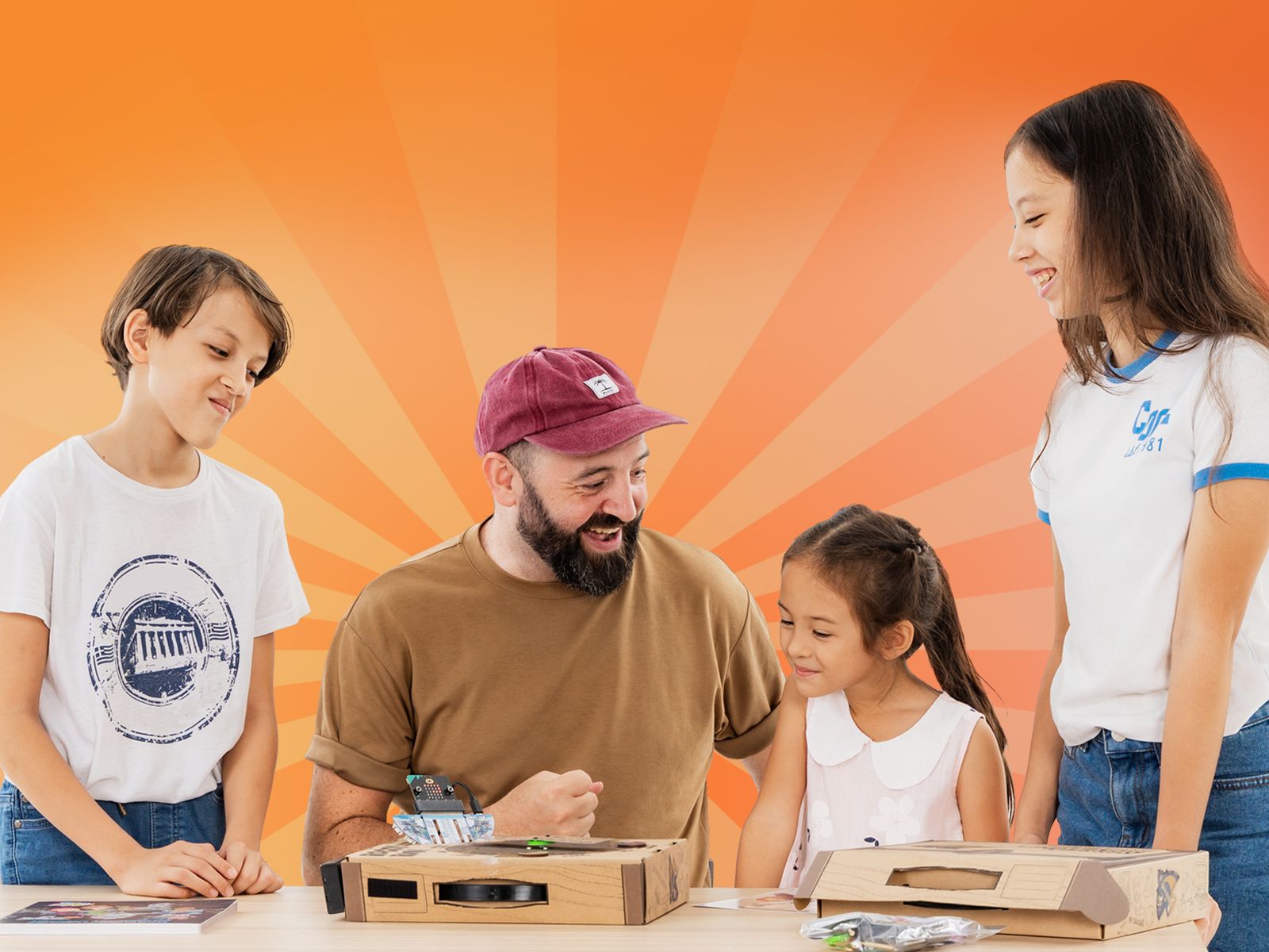 A teacher building a Bolt project with three students